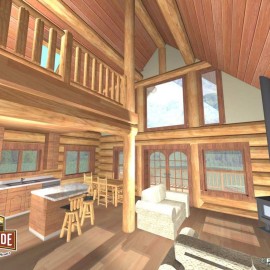 Cascade Handcrafted Log Homes - 1496 Dawson - Interior Kitchen Lounge View