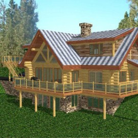 Cascade Handcrafted Log Homes - 2180 Cranberry Cove - Side Deck View