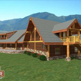Cascade Handcrafted Log Homes - 4041 Roberts - Rear Corner Staircase View