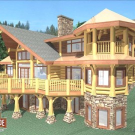 Cascade Handcrafted Log Homes - 4235 Stillwater - Rear Deck View