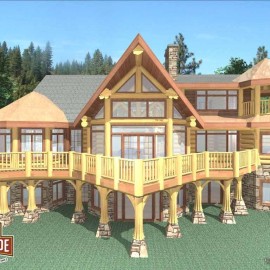 Cascade Handcrafted Log Homes - 4235 Stillwater - Rear Full Deck View