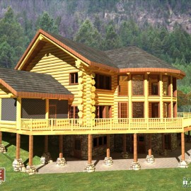 Cascade Handcrafted Log Homes - 4329 Tennessee - Rear Deck Side View