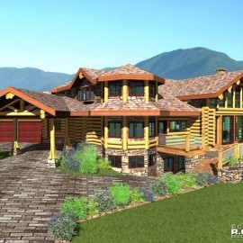 Cascade Handcrafted Log Homes - 4934 Camden - Front Driveway Deck View