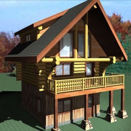 Cascade Handcrafted Log Homes - Getaway Cabin - Exterior View Front