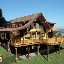 Cascade Handcrafted Log Homes - Pine Grove - Rear Deck View
