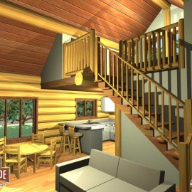 Cascade Handcrafted Log Homes - Salt Spring Island - Interior View Lounge Stairs