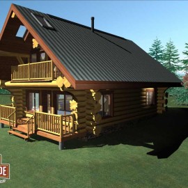 Cascade Handcrafted Log Homes - Slovenia - Exterior View Front Deck