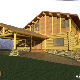 Cascade Handcrafted Log Homes - Snowpeak - Front Garage View