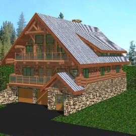 Cascade Handcrafted Log Homes - Snowqualmie Pass - Front Garage Side View