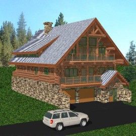 Cascade Handcrafted Log Homes - Snowqualmie Pass - Front Garage View