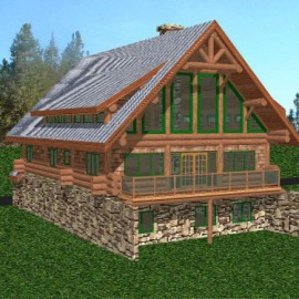 Cascade Handcrafted Log Homes - Snowqualmie Pass - Rear Side View