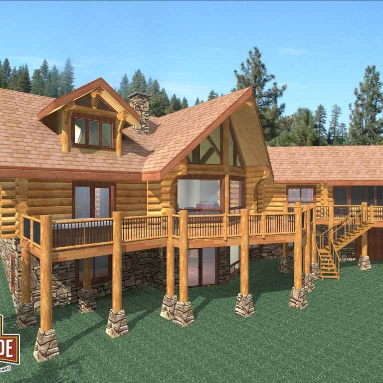 Cascade Handcrafted Log Homes - 2491 Sparta - Rear Deck View