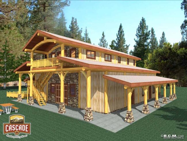 Cascade Handcrafted Log Homes - 3268 Horse Barn - Rear Corner View
