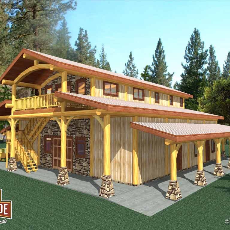 Cascade Handcrafted Log Homes - 3268 Horse Barn - Rear Corner View