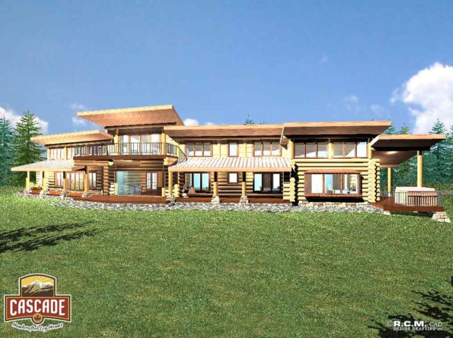 Cascade Handcrafted Log Homes - 3277 Retreat - Rear Deck View