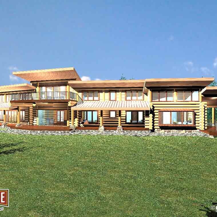 Cascade Handcrafted Log Homes - 3277 Retreat - Rear Deck View