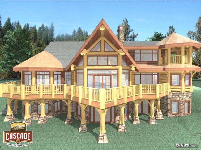 Cascade Handcrafted Log Homes - 4235 Stillwater - Rear Full Deck View