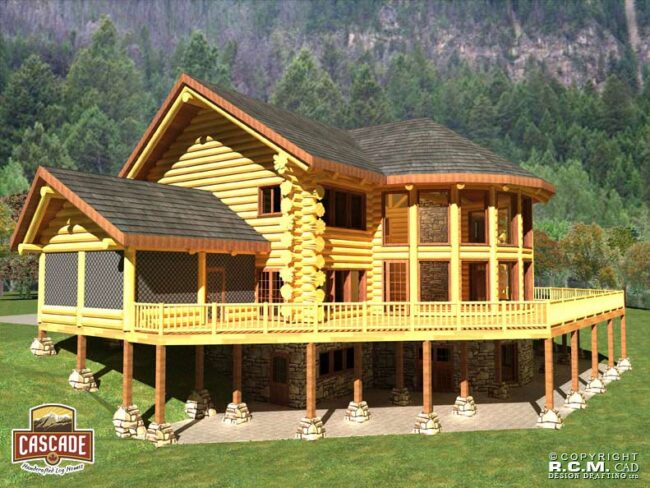 Cascade Handcrafted Log Homes - 4329 Tennessee - Rear Deck Side View