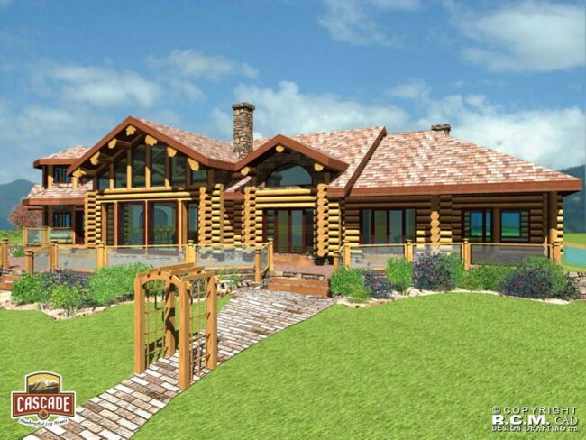 Cascade Handcrafted Log Homes - 4934 Camden - Front Deck View
