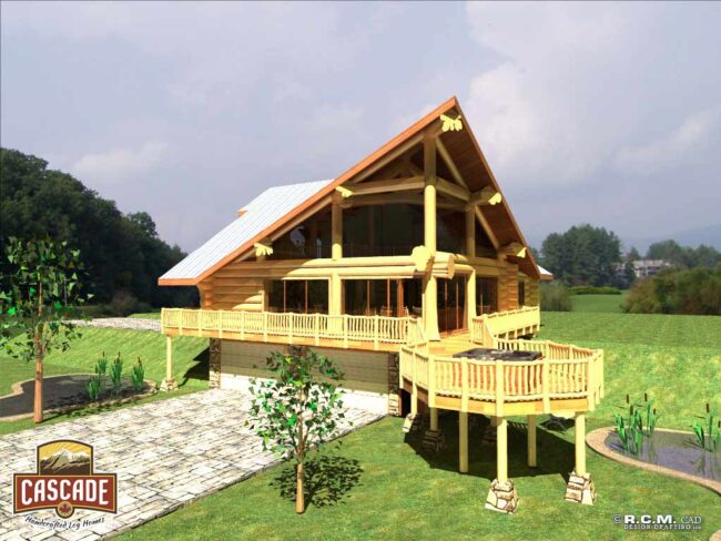 Cascade Handcrafted Log Homes - Malone - Rear Deck Garage View