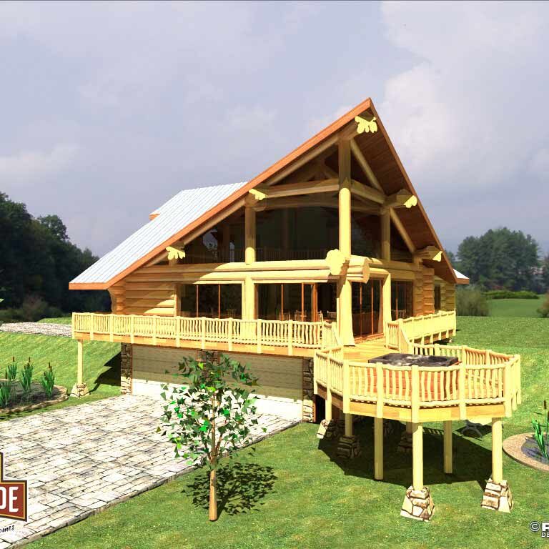 Cascade Handcrafted Log Homes - Malone - Rear Deck Garage View