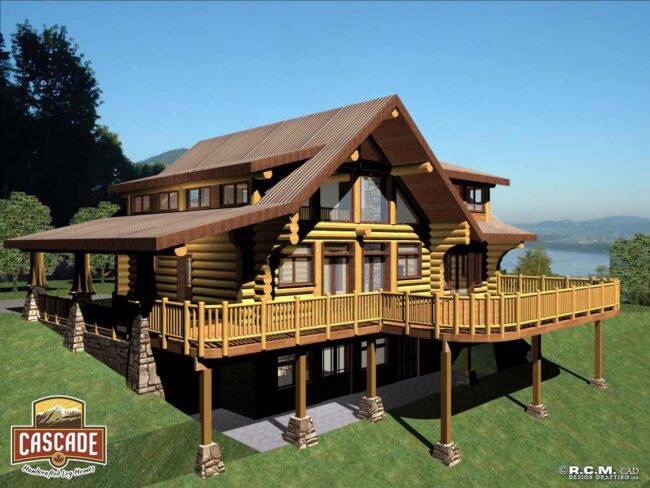 Cascade Handcrafted Log Homes - Pine Grove - Rear Deck View