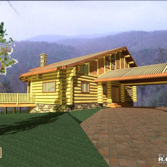 Cascade Handcrafted Log Homes - Snowpeak - Side Driveway Front View