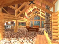 Cascade Handcrafted Log Homes - 3198 Jackson - Interior Lounge Kitchen View