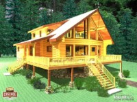 Cascade Handcrafted Log Homes - Indian Inlet - Front Side Deck View