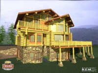 Cascade Handcrafted Log Homes - Snowpeak - Rear Deck Corner View
